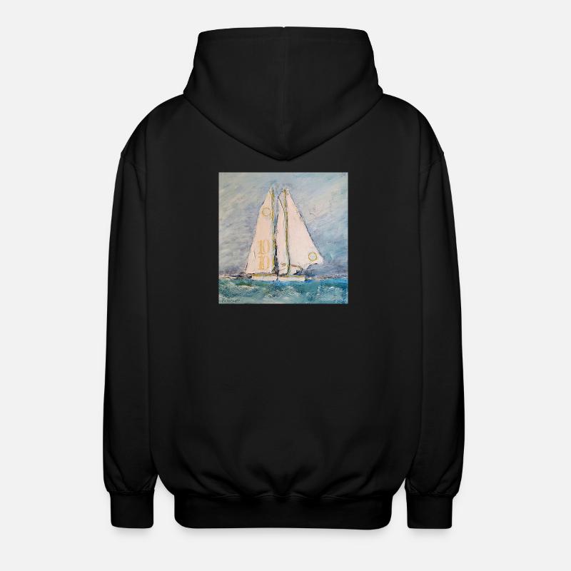 Segelboot auf See - Unisex Kapuzenjacke - Schwarz