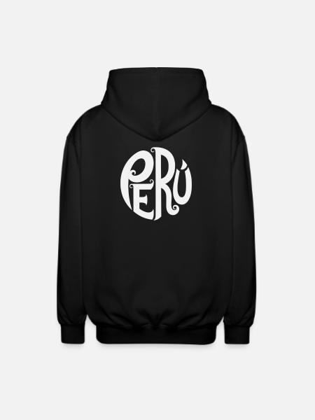 Peru - Ornate Typography - Unisex Hooded Jacket - black