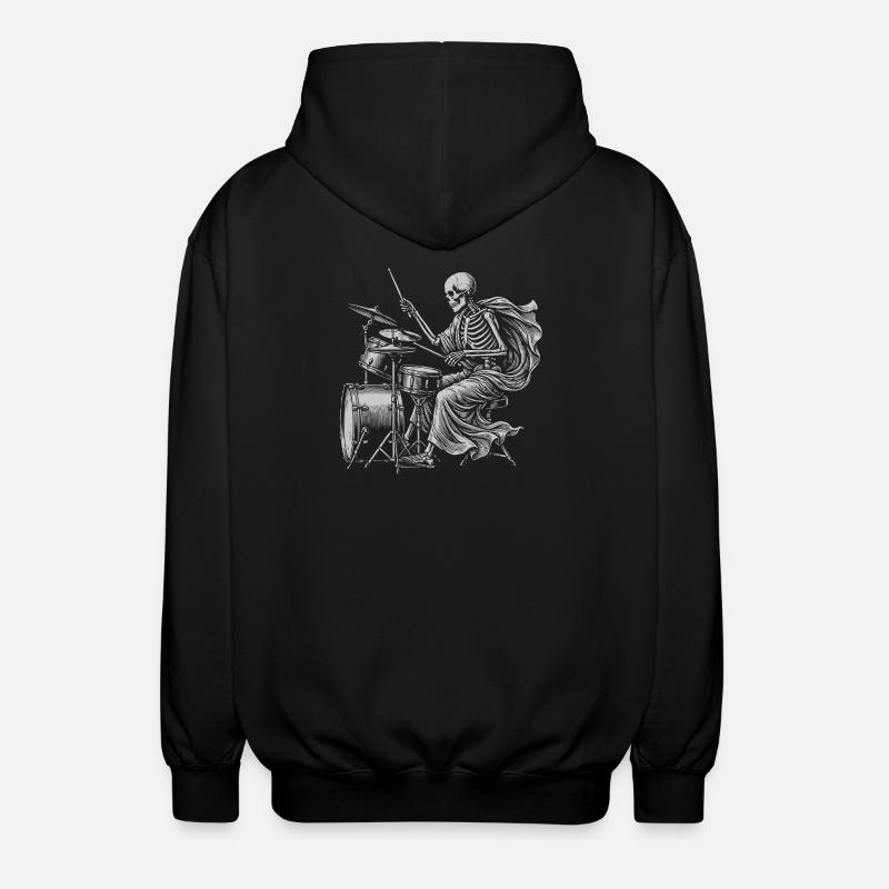 Skeleton Drummer with Cape - Unisex Hooded Jacket - black