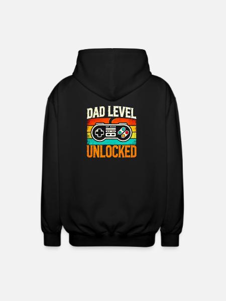 Dad Level Unlocked Retro Controller, Fathers - Unisex Hooded Jacket - black