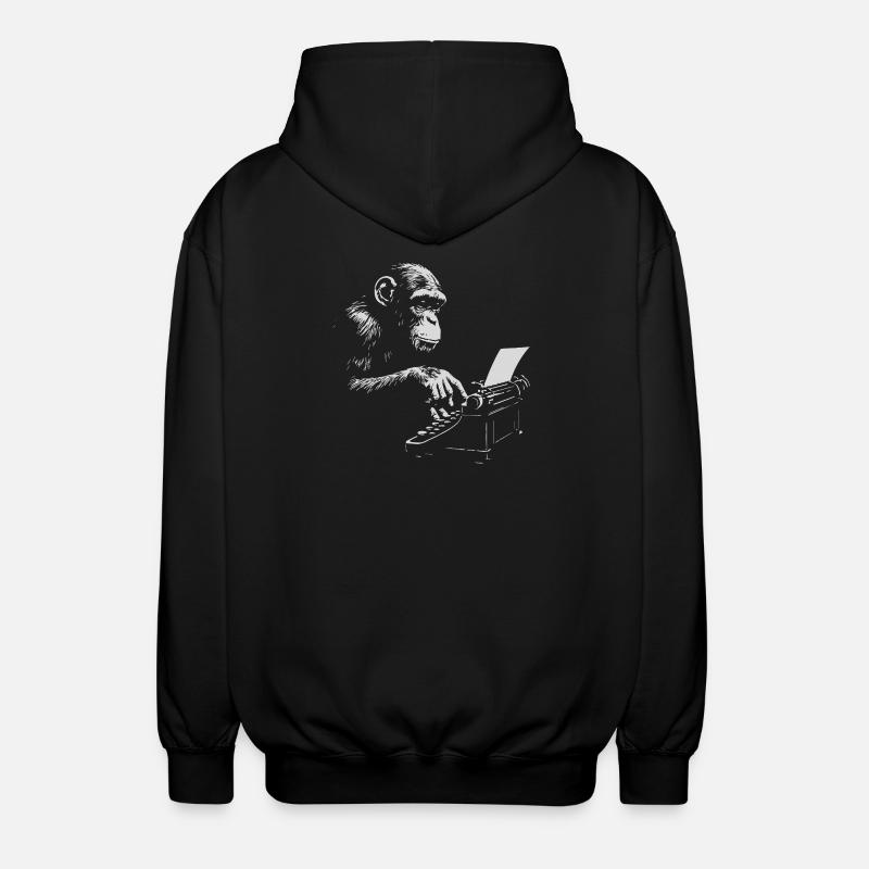 Chimp Typist Retro-Druck - Unisex Kapuzenjacke - Schwarz