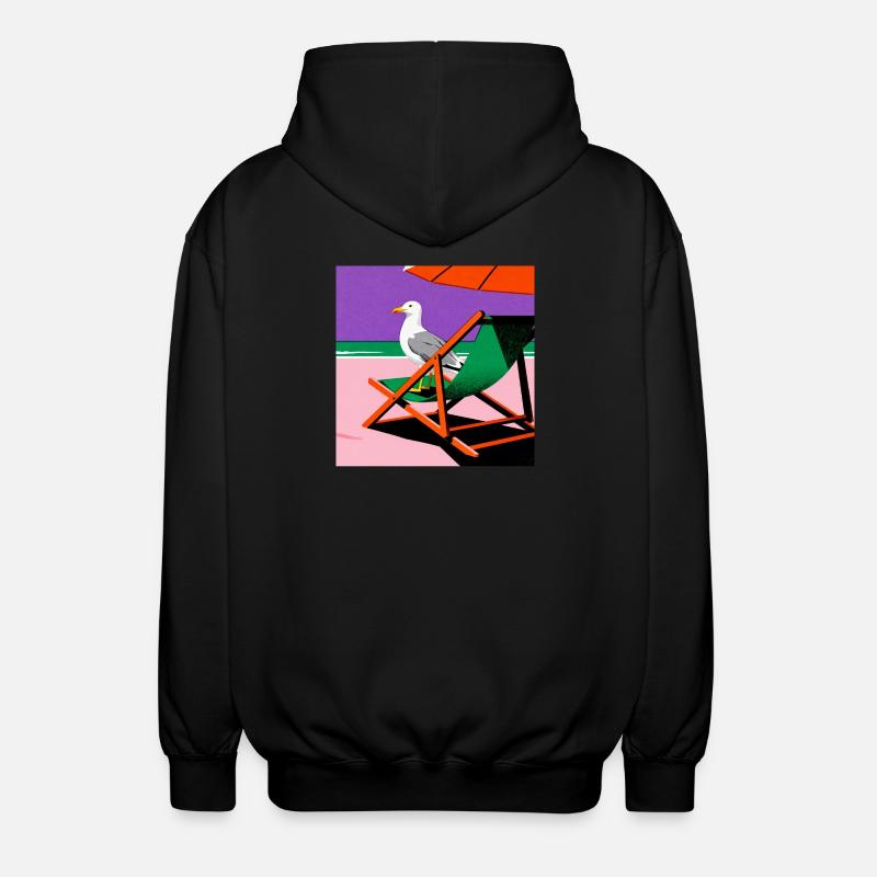 Bunter Strandstuhl und Möwe - Unisex Kapuzenjacke - Schwarz