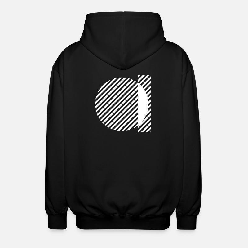 Geometric Stripe Circles Monochrome Pattern - Unisex Hooded Jacket - black