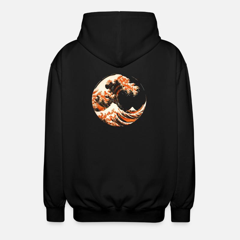 Stylized Hokusai Wave - Unisex Hooded Jacket - black