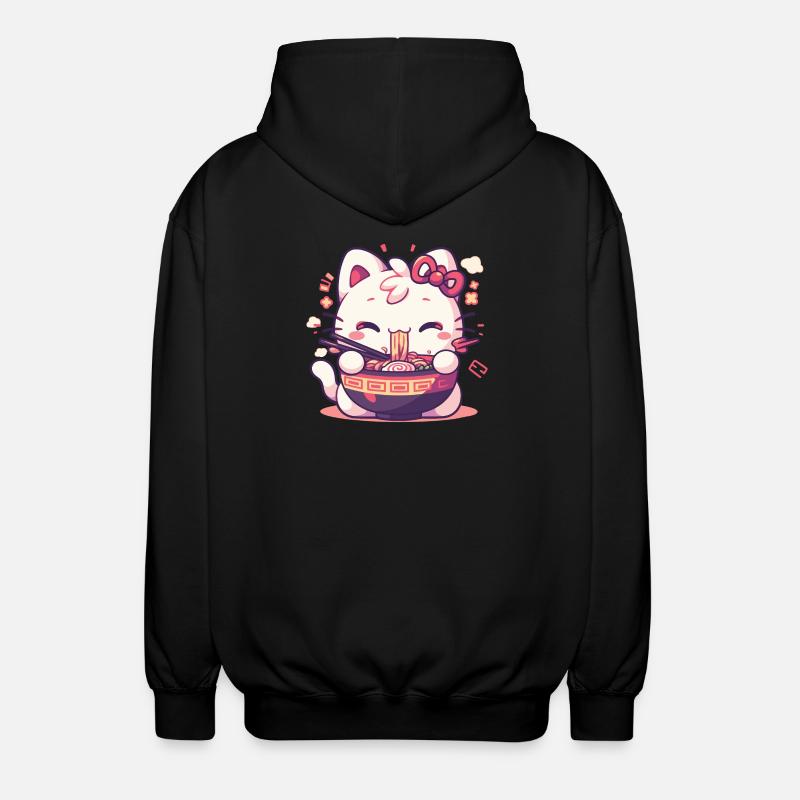 Katze isst Ramen - Unisex Kapuzenjacke - Schwarz