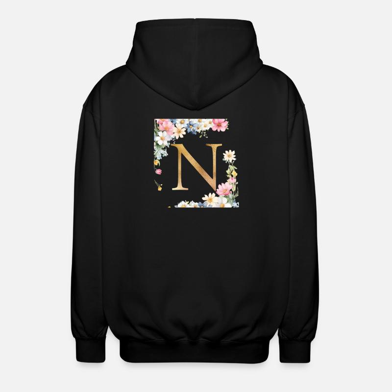 N Monogramme, Floral, Personnalisable - Veste à capuche unisexe - noir
