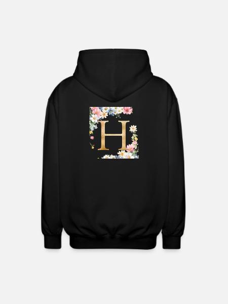 H Monogram, Floral, Personalizable - Unisex Hooded Jacket - black