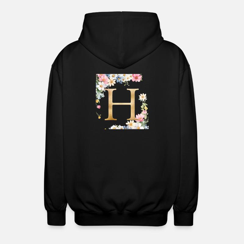 H Monogramme, Floral, Personnalisable - Veste à capuche unisexe - noir