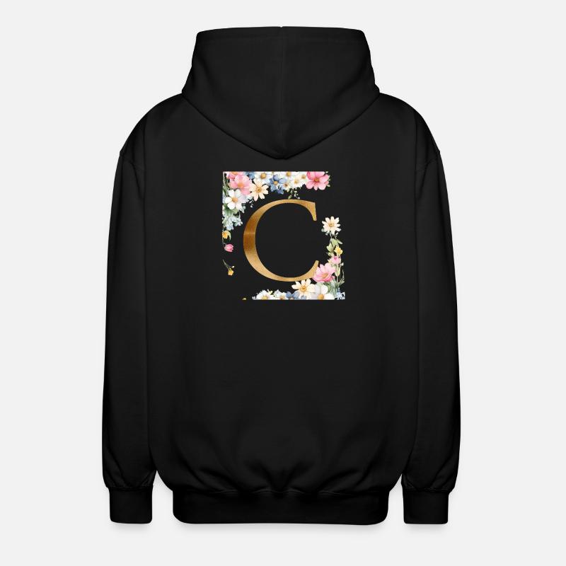 C Monogram, Floral, Customizable - Unisex Hooded Jacket - black