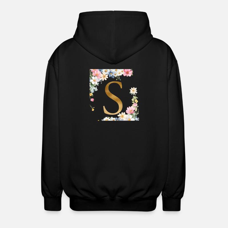 S Monogram, Floral, Personalizable - Unisex Hooded Jacket - black
