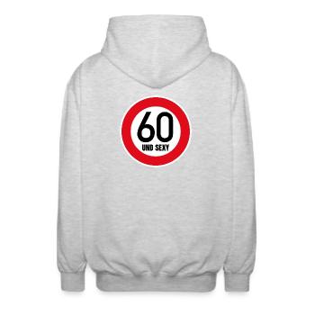60. Geburtstag Sexy Schild Tempo 60 und Sexy 60 - Unisex Kapuzenjacke - Hellgrau meliert - Hinten - AI Model Male 185 light (185cm)