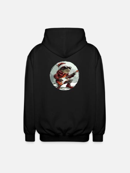 Frog Christmas Guitar - Unisex Hooded Jacket - black