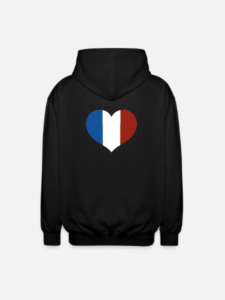 French Flag Heart - Unisex Hooded Jacket - black
