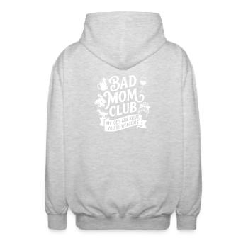 Slogan du Bad Mom Club - Veste à capuche unisexe - gris clair chiné - Dos - AI Model Male 185 light (185cm)