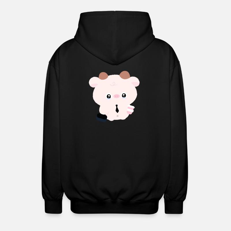Kawaii-Kuh im Gleichstand mit Kaffee - Unisex Kapuzenjacke - Schwarz