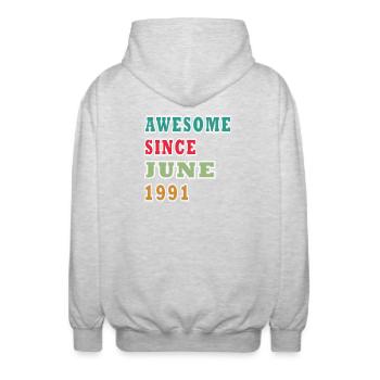 Awesome Seit Juni 1991 - Unisex Kapuzenjacke - Hellgrau meliert - Hinten - AI Model Male 185 light (185cm)