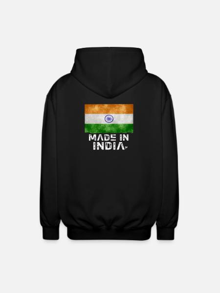 Made in India Flag Stencil Tee - Unisex Hooded Jacket - black