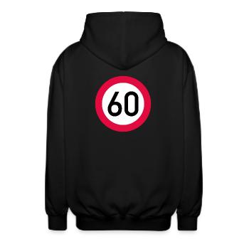 60 ans Attention ! Panneau de signalisation 60 km/h - Veste à capuche unisexe - noir - Dos - AI Model Male 185 light (185cm)