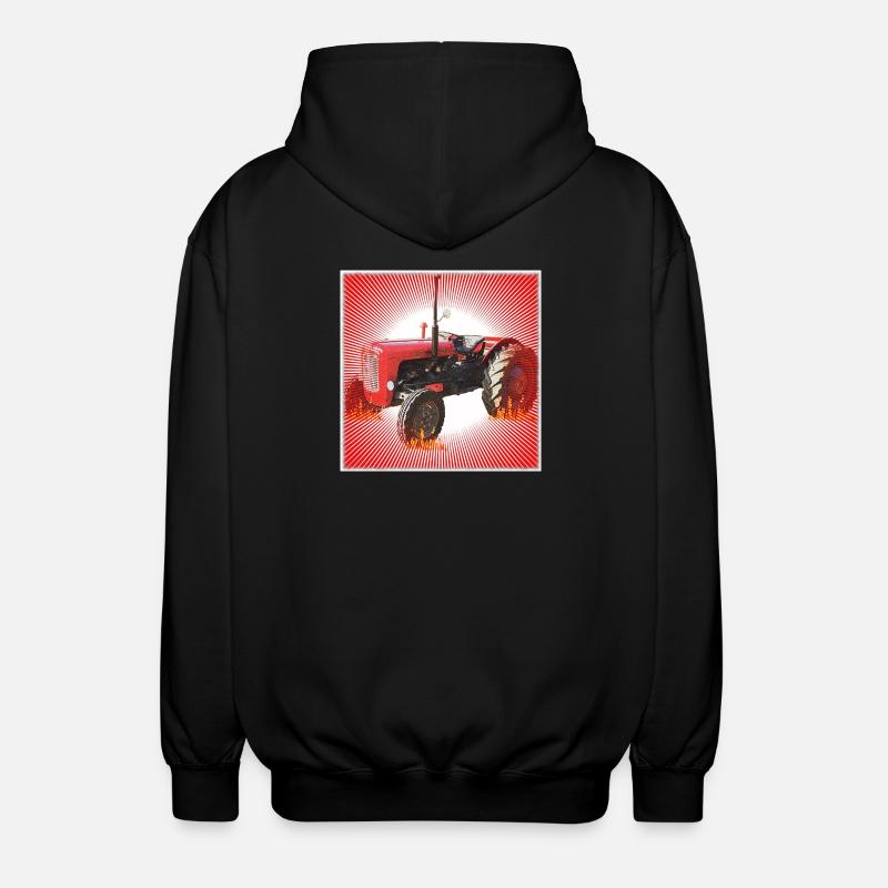 Red Tractor with Radiant Pattern - Unisex Hooded Jacket - black