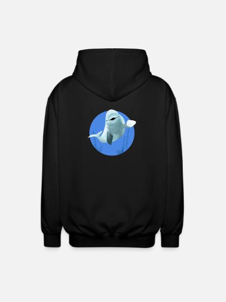 Beluga cheerful in blue circle - Unisex Hooded Jacket - black