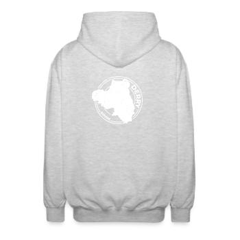 Derry Irland County | Landkarte Kontur Stempel - Unisex Kapuzenjacke - Hellgrau meliert - Hinten - AI Model Male 185 light (185cm)