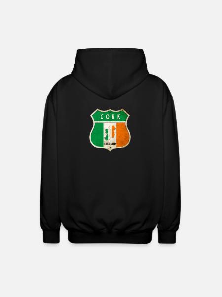 Cork Ierland Wapenschild Vlaggen Ontwerp - Uniseks zip hoodie - zwart