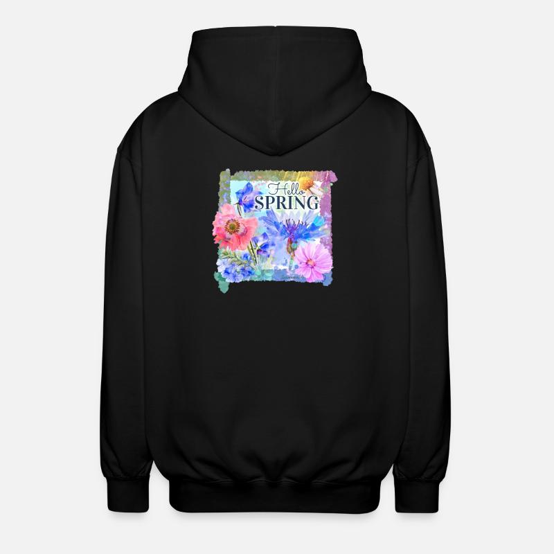 Spring flowers | hello spring - Unisex Hooded Jacket - black