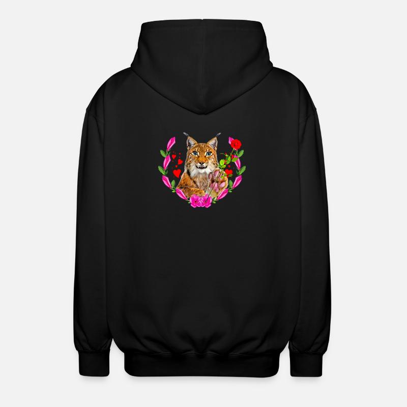 Chat lynx avec rose pour l’amour - Veste à capuche unisexe - noir