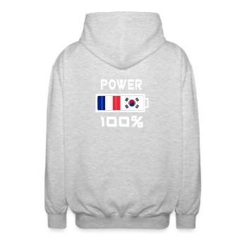 La Corée du Sud et France Power 100 % - Veste à capuche unisexe - gris clair chiné - Dos - AI Model Male 185 light (185cm)