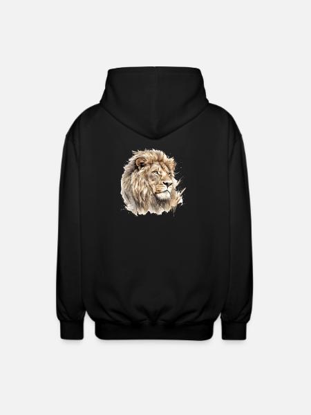 Löwe Portrait Aquarell - Unisex Kapuzenjacke - Schwarz