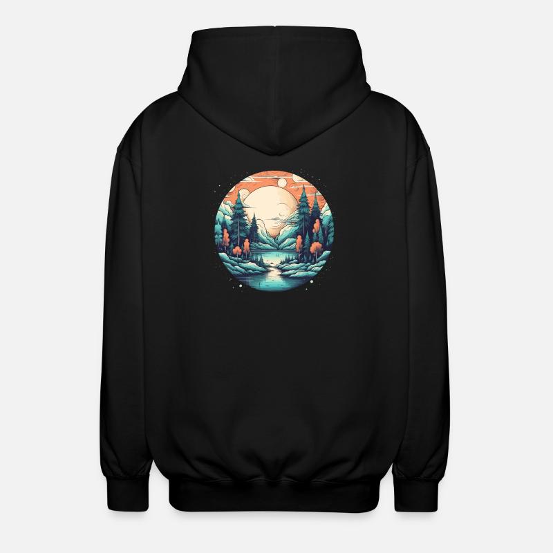 Mondlichtwald am See - Unisex Kapuzenjacke - Schwarz