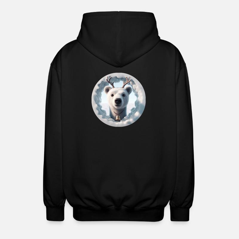Rentier Kopf schaut durch Eis - Unisex Kapuzenjacke - Schwarz