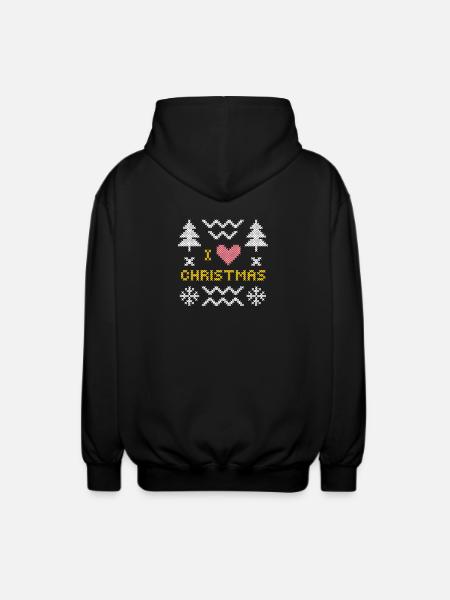 Festliches Strickherz mit Weihnachtsbäumen - Unisex Kapuzenjacke - Schwarz