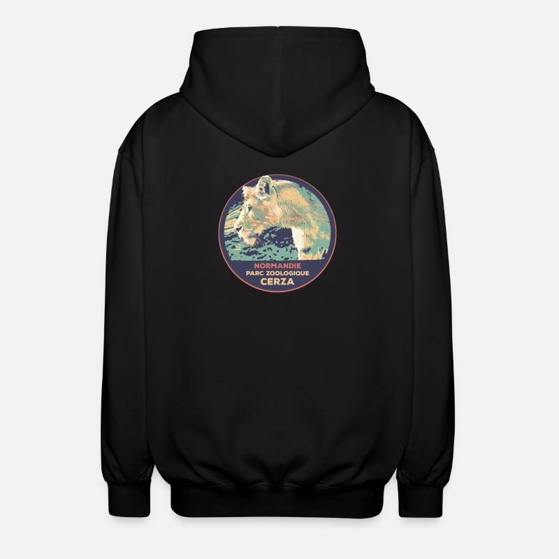 Écusson Lionne CERZA : Nature Majestueuse - Veste à capuche unisexe - noir