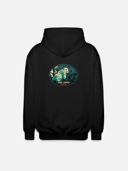 Snow Leopard illustration patch - Unisex Hooded Jacket - black