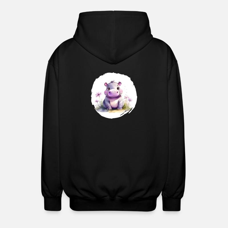 Aquarell Nilpferd - Unisex Kapuzenjacke - Schwarz