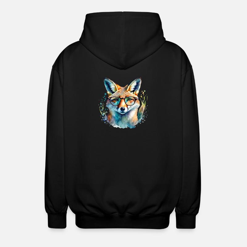 Fox with glasses - Unisex Hooded Jacket - black