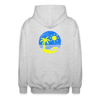 Vintage Beach Blue Yellow - Unisex Hooded Jacket - light heather grey - Back - AI Model Male 185 light (185cm)