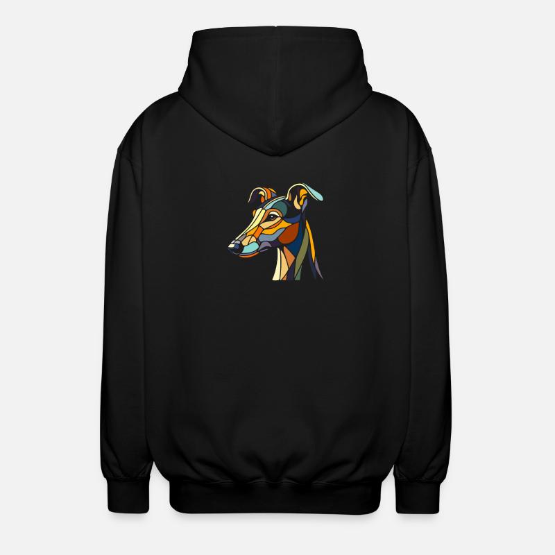 Windhundkopf im geometrischen Kunststil, Polygon - Unisex Kapuzenjacke - Schwarz