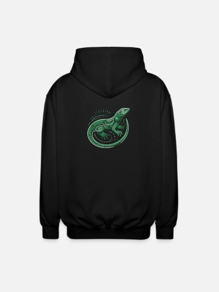 Eidechsen-Grüntöne, Aborigine-Motive, Tribal - Unisex Kapuzenjacke - Schwarz