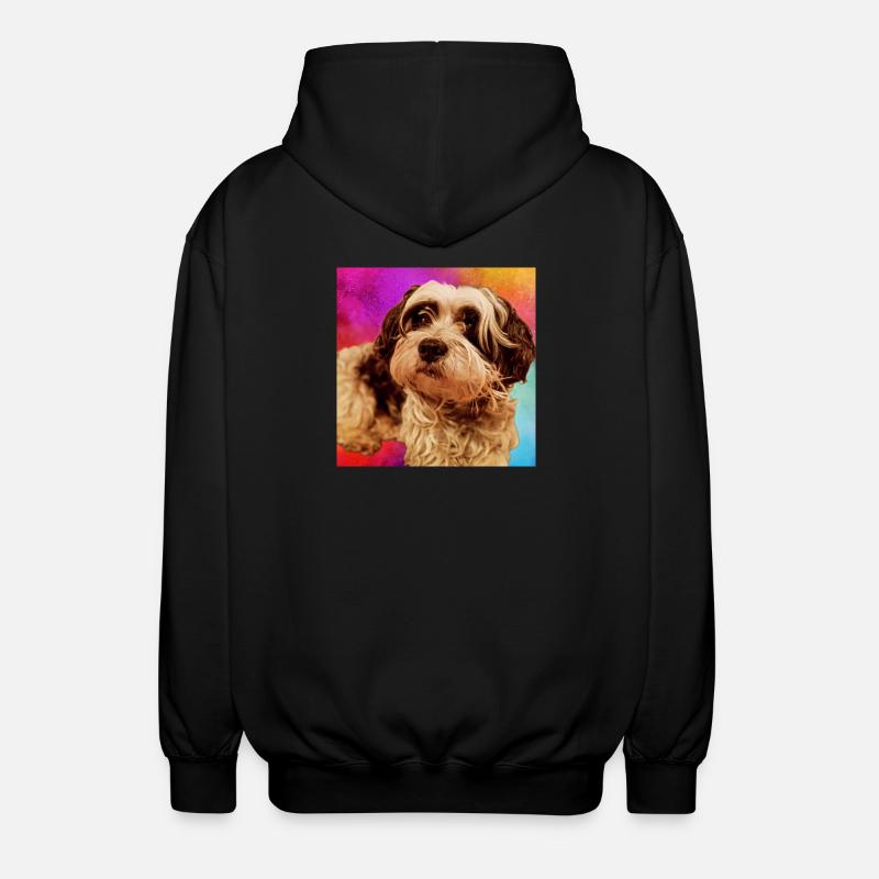 Hundeporträt mit buntem Hintergrund - Unisex Kapuzenjacke - Schwarz