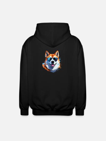 Akita Inu with sunglasses - Unisex Hooded Jacket - black