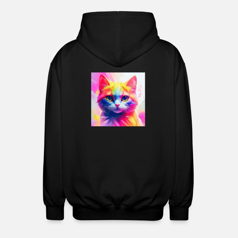 Vibrant Rainbow Cat Artwork - Unisex Hooded Jacket - black