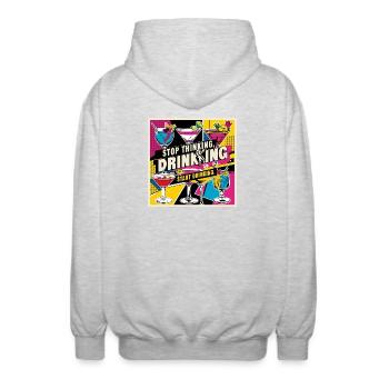 Retro Cocktails with Humorous Text - Unisex Hooded Jacket - light heather grey - Back - AI Model Male 185 light (185cm)