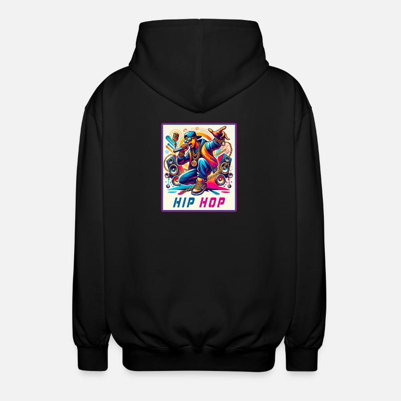 Hip-Hop Vibes – Rapper with Microphone - Unisex Hooded Jacket - black