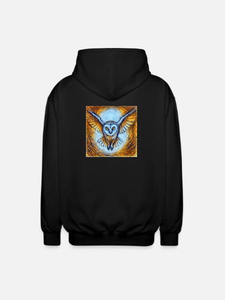 Glowing owl in flight - Unisex Hooded Jacket - black