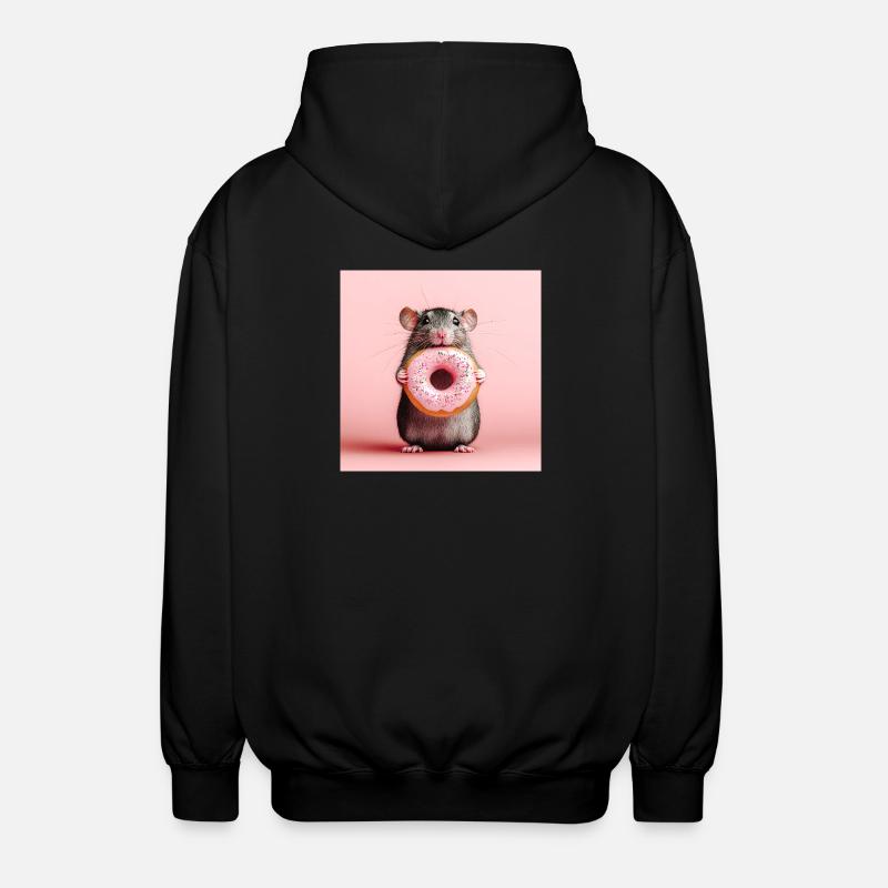 Süße Maus mit buntem Donut - Unisex Kapuzenjacke - Schwarz