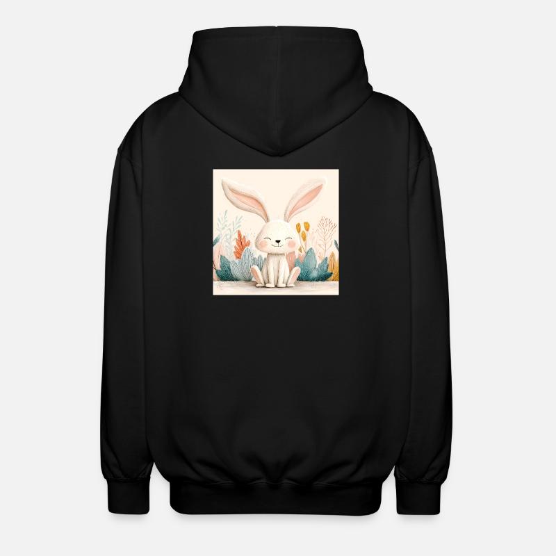 Lapin mignon avec végétation pastel - Veste à capuche unisexe - noir