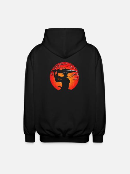 Dziewczyna samuraj i kwiaty wiśni - Rozpinana bluza z kapturem unisex - czarny