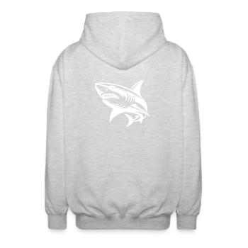 Großer Hochsee Hai Tattoo Taucher Design - Unisex Kapuzenjacke - Hellgrau meliert - Hinten - AI Model Male 185 light (185cm)